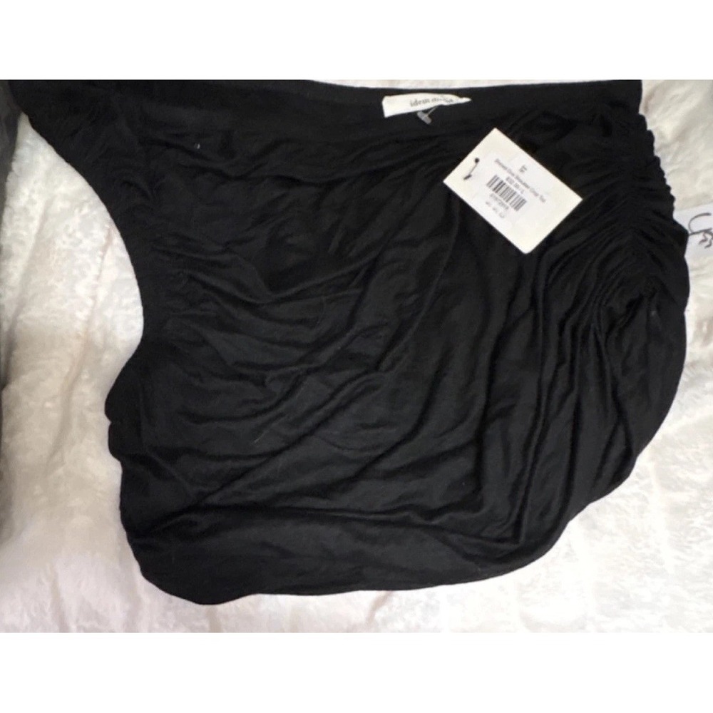 idem ditto L Shirred One Shoulder Sleeveless Crop Top Black Women Regular